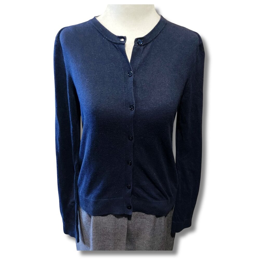 GAP Dark navy blue thin knit crew neck cardigan ~ SMALL MEDIUM preppy cardi